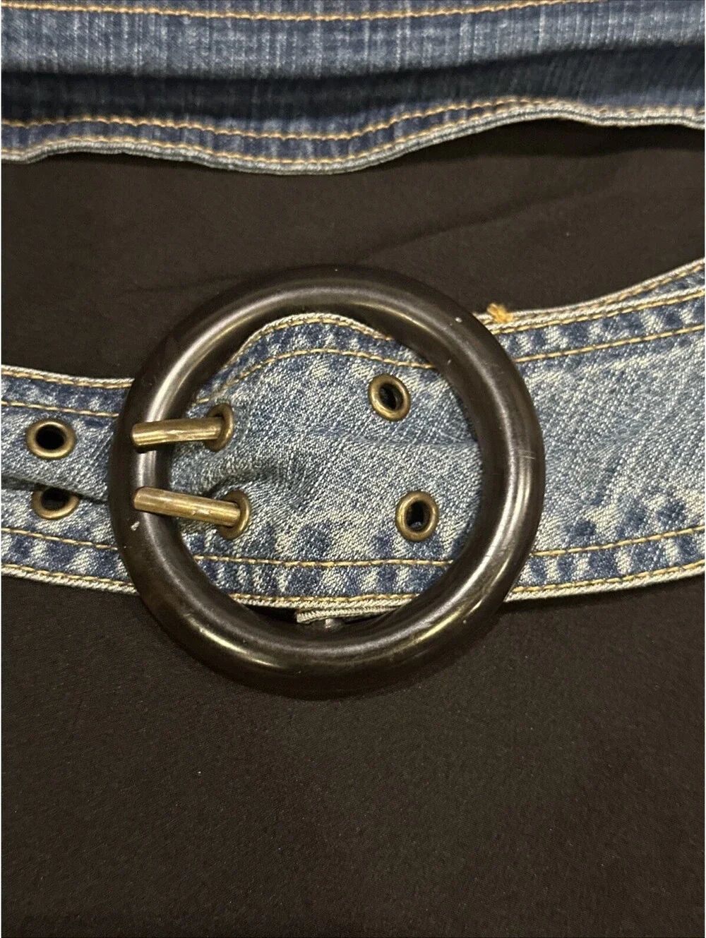 Denim Belt With Circular Buckle Y2K